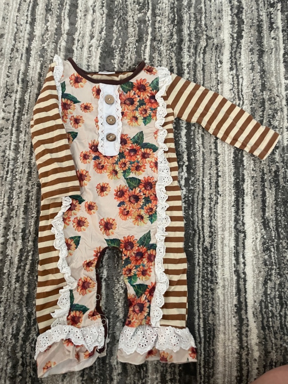 Kids Floral & Striped One-Piece Romper - Brown Floral